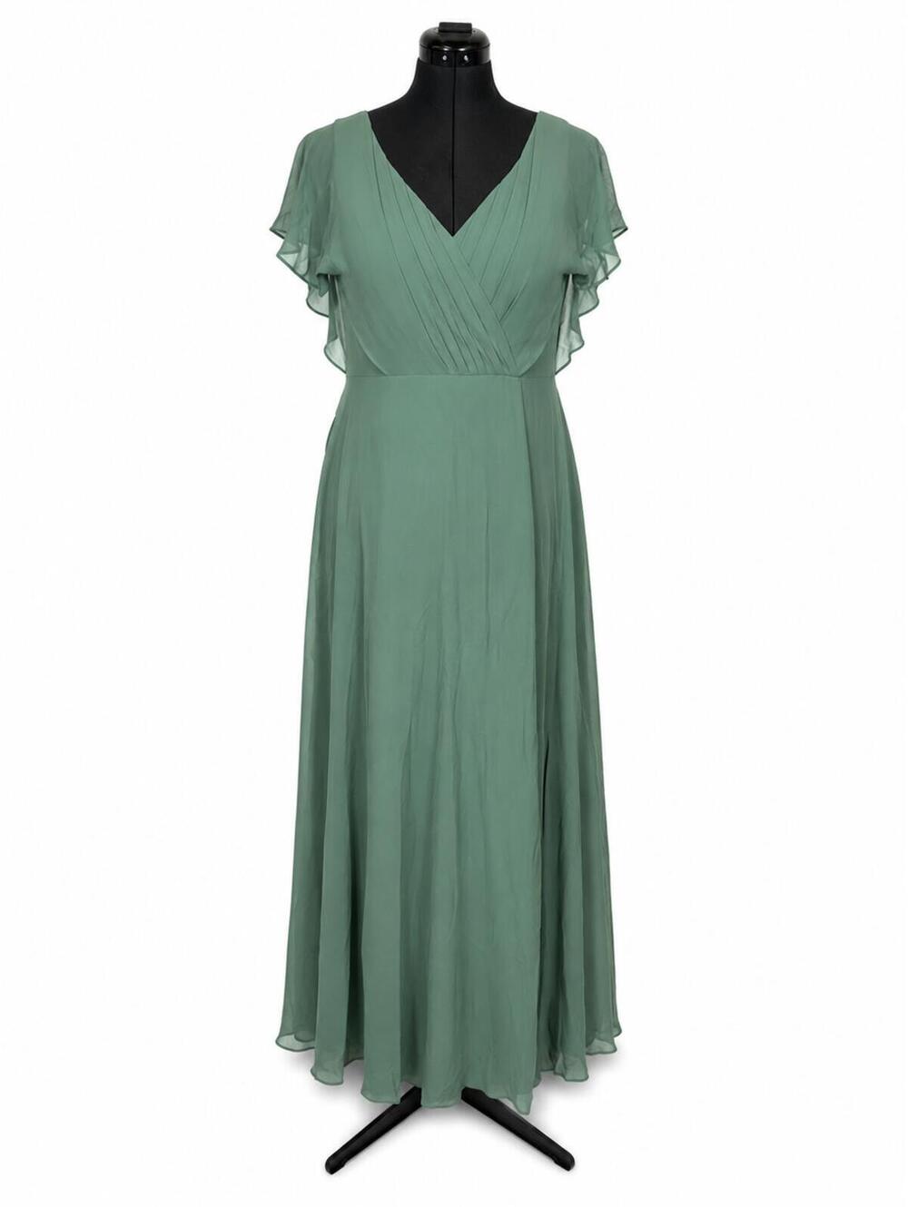 Azazie Rylee Eucalyptus Chiffon A-Line Pleated Bridesmaids Dress (Size 12)